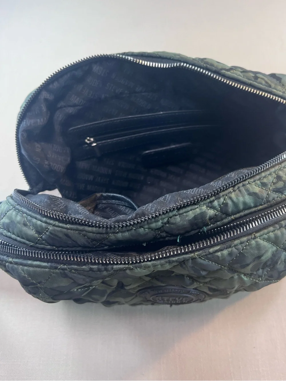 Steve Madden Large Quilted Camo Cosmetic Bag Travel Toiletry Organizer